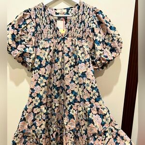 Beautiful pink and blue floral mini dress from Avara. Size Large.